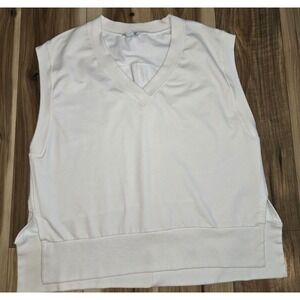 Athleta Retro Terry V‎ Neck Sleeveless Sweatshirt Womens Off White/Cream Size 1X